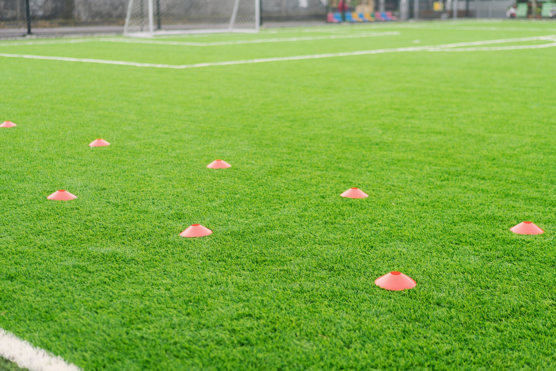 Soccer Training Cones on Artificial Turf Field